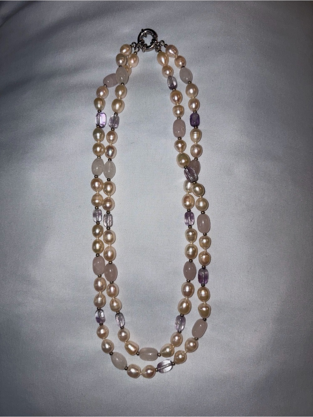 Multi Strand Faux Pearl And Gemstone Necklace